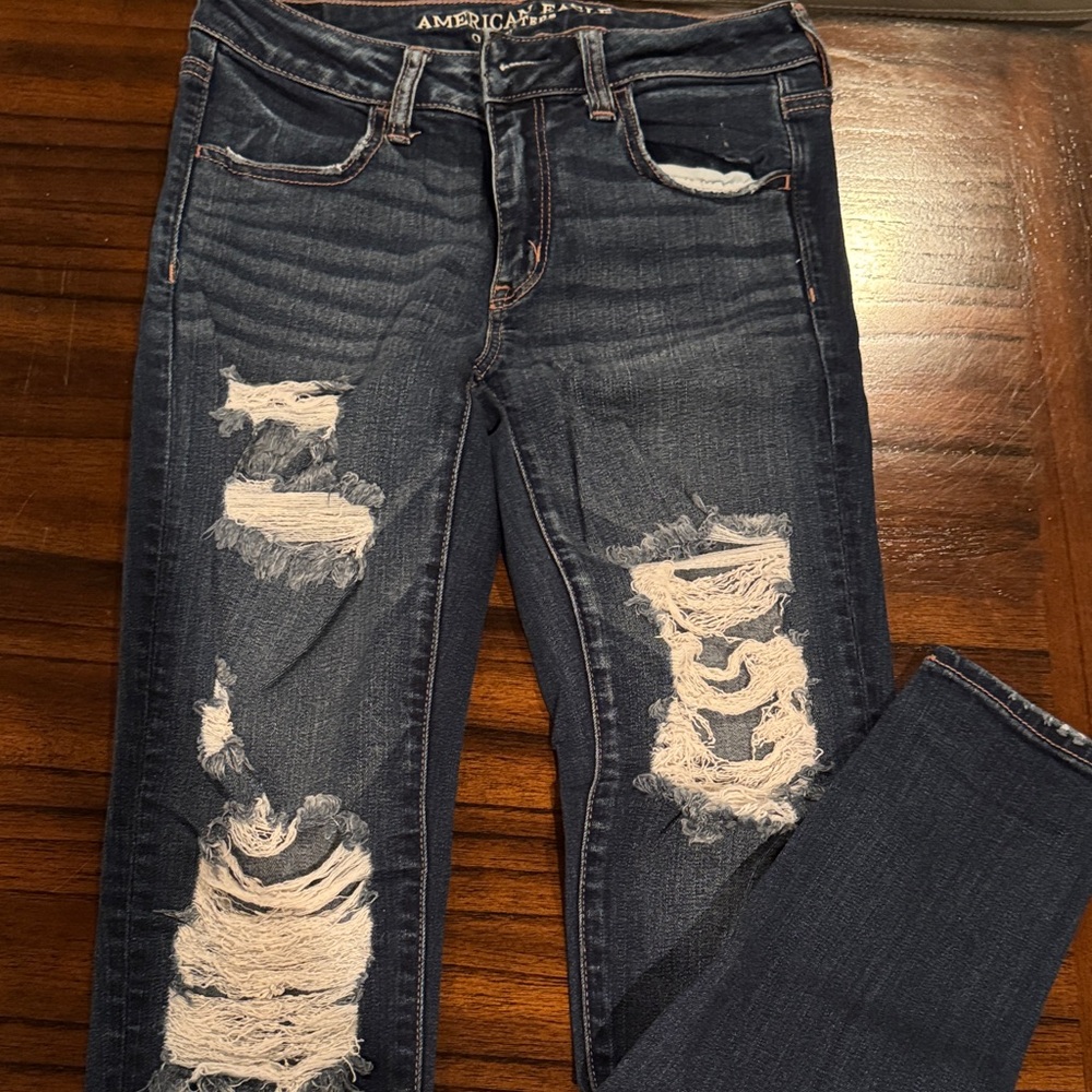American Eagle Outfitters Women's Ripped Dark Blue Skinny Jeans